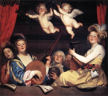 Balcon nocturne aux chandelles Gerard van Honthorst Peinture décoratif